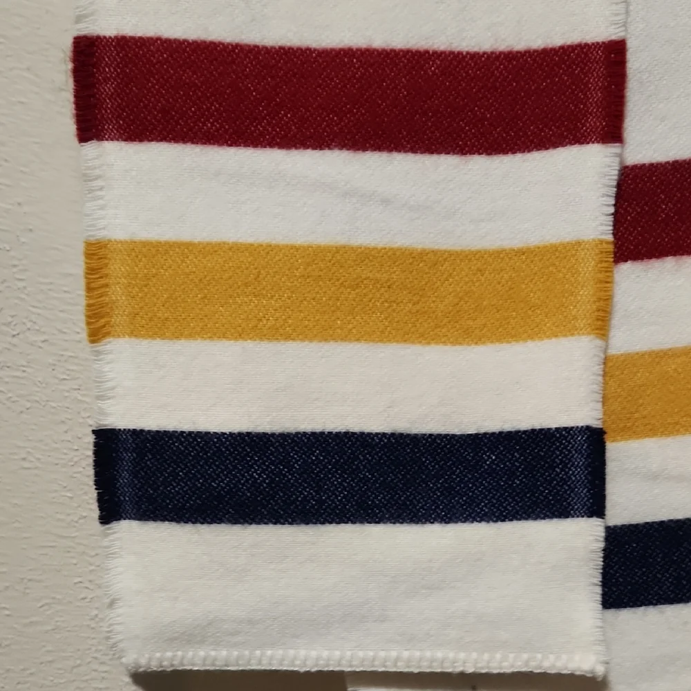 Faribault Woolen Mill Co Wool Striped Red, Yellow, and Blue Scarf 10 x 72